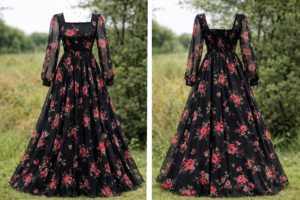 Flower Print Long Kurti With Dupatta (No Bottomwear)