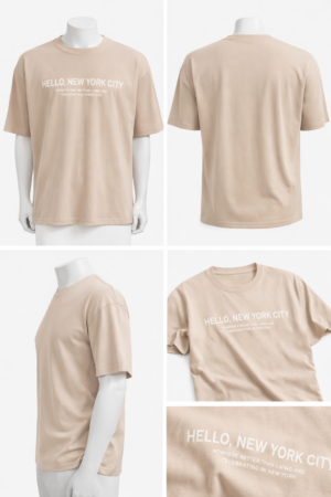 MENS STYLISH BEIGE COTTON BLEND OVERSIZED LOOSE FIT TSHIRT FASHIONABLE